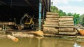 Log of timber being processed as the raw material for plywood manufacture industry