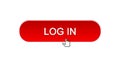 Log in web interface button clicked with mouse cursor, red color, application Royalty Free Stock Photo