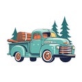 LOG WOOD PICK UP ON TRUCK PINE FLAT VECTOR