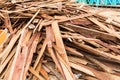 Log and wood piles in industrial timber factory