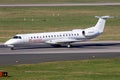 Loganair Embraer ERJ-145EP passenger plane arriving at Dusseldorf Airport. Germany - February 7, 2020 Royalty Free Stock Photo