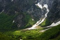 View over Logarska valley to mountain range Kamnik-Savinja Alps in Slovenia, Europe Royalty Free Stock Photo