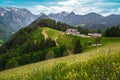 Logar valley view and mountains from the flowery slopes, Slovenia