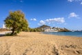 Logaras beach with azure sea water on coast of Paros island, Greece Royalty Free Stock Photo