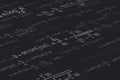 Logarithmic, derivative, trigonometric, logarithmic, hyperbolic and inverse equations and formulas on a black background in