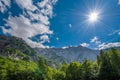 Logarska dolina - Logar valley, Slovenia, mountains, clouds, sun stars Royalty Free Stock Photo