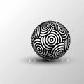 Repeating circles pattern sphere with realistic light and shadow. Abstract 3D ball vector monochrome object logo business design.