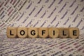 Logfile - cube with letters and words from the computer, software, internet categories, wooden cubes Royalty Free Stock Photo