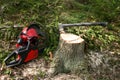 Logger equipment in forest Royalty Free Stock Photo