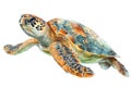 Loggerhead sea turtle, Pastel-colored, in hand-drawn style, watercolor, isolated on white background