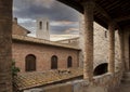 Loggia with brick columns in San Gimignano Royalty Free Stock Photo