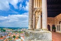 Loggia of medieval Castle of Leiria Castelo de Leiria building with gothic arcade Royalty Free Stock Photo