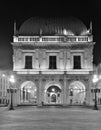 Loggia Palace in Brescia at night, black and white