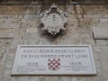 Loggia of Trogir medieval town in Dalmatia Croatia UNESCO World Heritage Site Old city and building detail Royalty Free Stock Photo