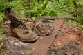 Logging boots and handsaw Royalty Free Stock Photo