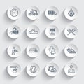Logging line icons, sawmill, forestry equipment