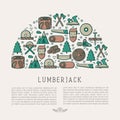 Logging and lumberjack concept in half circle Royalty Free Stock Photo