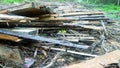 Logging Road in swampy area lined with waste from sawmill