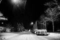 Logging trailers parked on a street