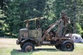 Logging truck equipment. Rusty old school truck. Rusty truck for logging. Machinery equipment. Old rusty logging truck Royalty Free Stock Photo