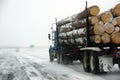 Logging truck on icy road Royalty Free Stock Photo