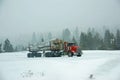 Logging truck on icy road Royalty Free Stock Photo