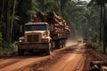 logging truck loaded with timber on a dirt road in the amazon Royalty Free Stock Photo