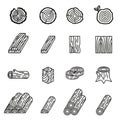 Logging and wood icon set . Thin Line Style stock vector.