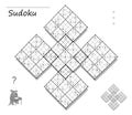 Logic diagonal Sudoku game for children and adults. Big puzzle with 5 squares, difficult level. Printable page for kids brain