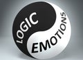 Logic and emotions in balance - pictured as words Logic, emotions and yin yang symbol, to show harmony between Logic and emotions