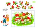 Logic game for children and adults. Find one puzzle piece that have dropped out of picture. Printable page for kids brain teaser Royalty Free Stock Photo