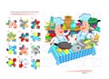 Logic game for children and adults. Find piece of puzzle that fell out of picture. Printable page for kids brain teaser book. Royalty Free Stock Photo