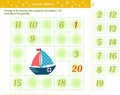 Logic game for children and adults. Place in empty cells horizontally and vertically a sequence of numbers from 1 to 20