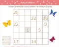 Logic game for children and adults. Place in empty cells horizontally and vertically a sequence of numbers from 1 to 36