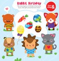 Logic game for kid. Guess what present each animal give to rabbit on birthday. Development of logical thinking and