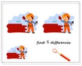 A logic game for kids find the differences, a builder builds a wall. vector isolated on a white background Royalty Free Stock Photo