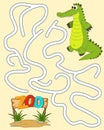 Logic Game for kids. Help the alligator find the pathway to Zoo. Entry and exit. Labyrinth with solution. Educational maze game