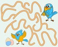 Logic Game for kids. Help the bird find the pathway to eggs. Entry and exit. Labyrinth with solution. Educational maze game