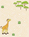 Logic Game for kids. Help the giraffe find the pathway to forest. Entry and exit. Funny Labyrinth with solution. Educational maze