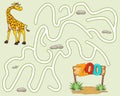 Logic Game for kids. Help the giraffe find the pathway to Zoo. Entry and exit. Funny Labyrinth with solution. Educational maze