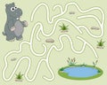 Logic Game for kids. Help the hippopotamus find the pathway to water. Entry and exit. Labyrinth with solution. Educational maze