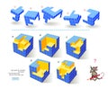 Logic game for smartest. Find the part that fell out of the each cube. Printable page for brain teaser book. 3D puzzle. Brain