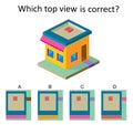 Logic game. Which top view is correct? IQ training test. Visual intellect. Answer is C