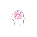 Logic games concept, creative thinking, head maze line icon, mind labyrinth, mental work, strategic thinking, psychology Royalty Free Stock Photo