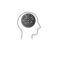 Logic games concept, creative thinking, head maze line icon, mind labyrinth, mental work, strategic thinking, psychology Royalty Free Stock Photo