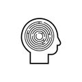 Logic games concept, creative thinking, head maze line icon, mind labyrinth, mental work, strategic thinking, psychology vector