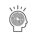 Logic games concept, creative thinking, head maze line icon, mind labyrinth, mental work, strategic thinking, psychology vector