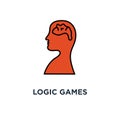 logic games icon. creative thinking, psychology concept symbol design, head maze, mind labyrinth, mental work, strategic thinking Royalty Free Stock Photo