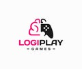 Logic games logo design. Brain and gamepad, joystick controller vector design Royalty Free Stock Photo