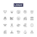 Logic line vector icons and signs. Reason, Deduction, Inference, Induction, Rationality, Consistency, Analysis, Validity